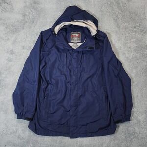 Eddie Bauer WeatherEdge Jacket Mens Large Navy Blue Hooded Rain Coat Windbreaker